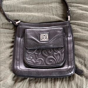 Brighton Black Pebble Leather Crossbody with Embossed Scroll Pocket